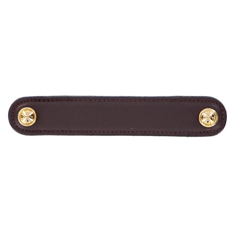 Leather Collection 5" (128mm) Magrini Pull in Brown Leather in Polished Gold