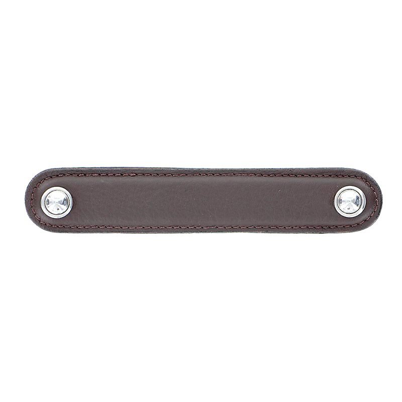 Leather Collection 5" (128mm) Magrini Pull in Brown Leather in Polished Nickel