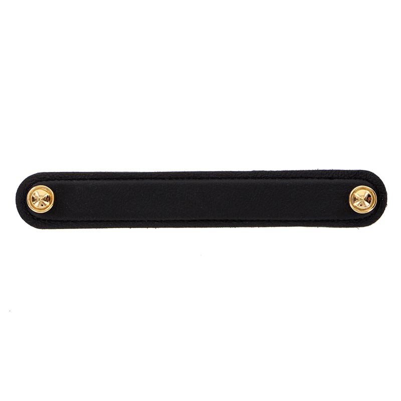 Leather Collection 6" (152mm) Magrini Pull in Black Leather in Polished Gold