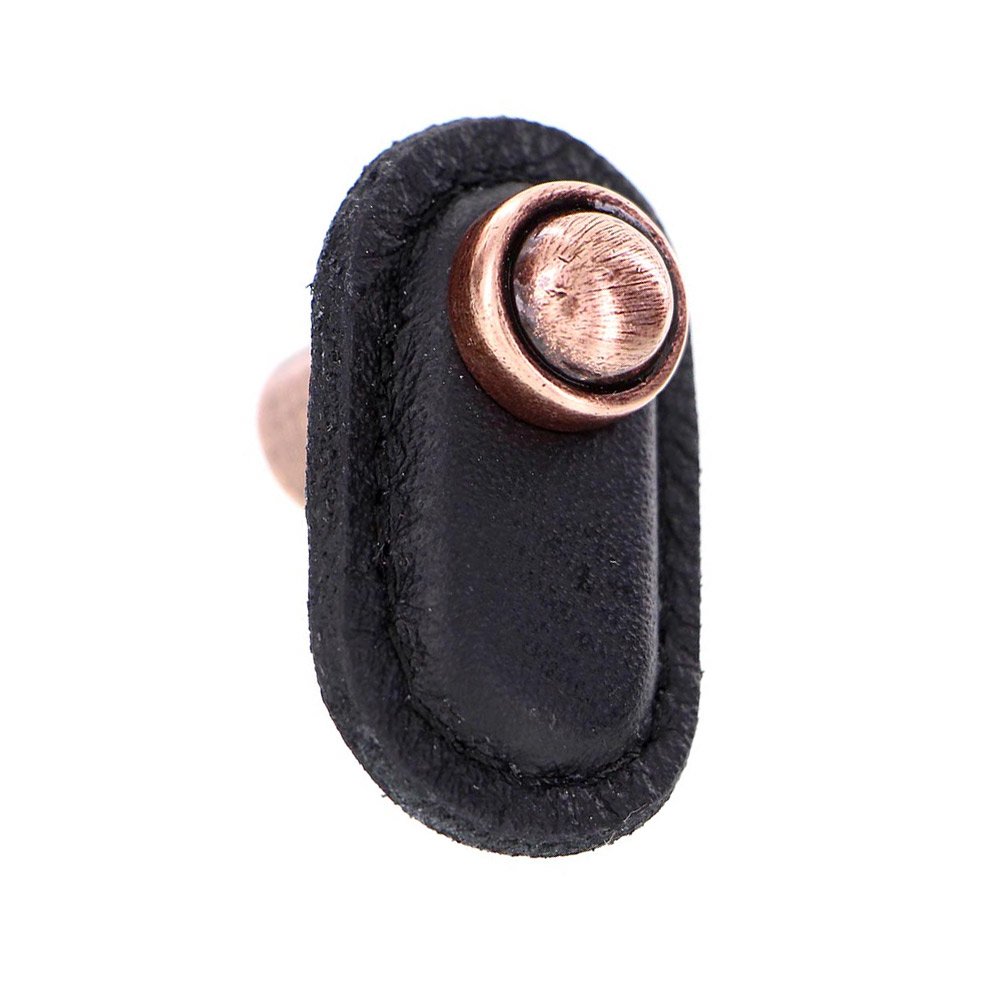 Leather Collection Magrini Knob in Black Leather in Antique Copper