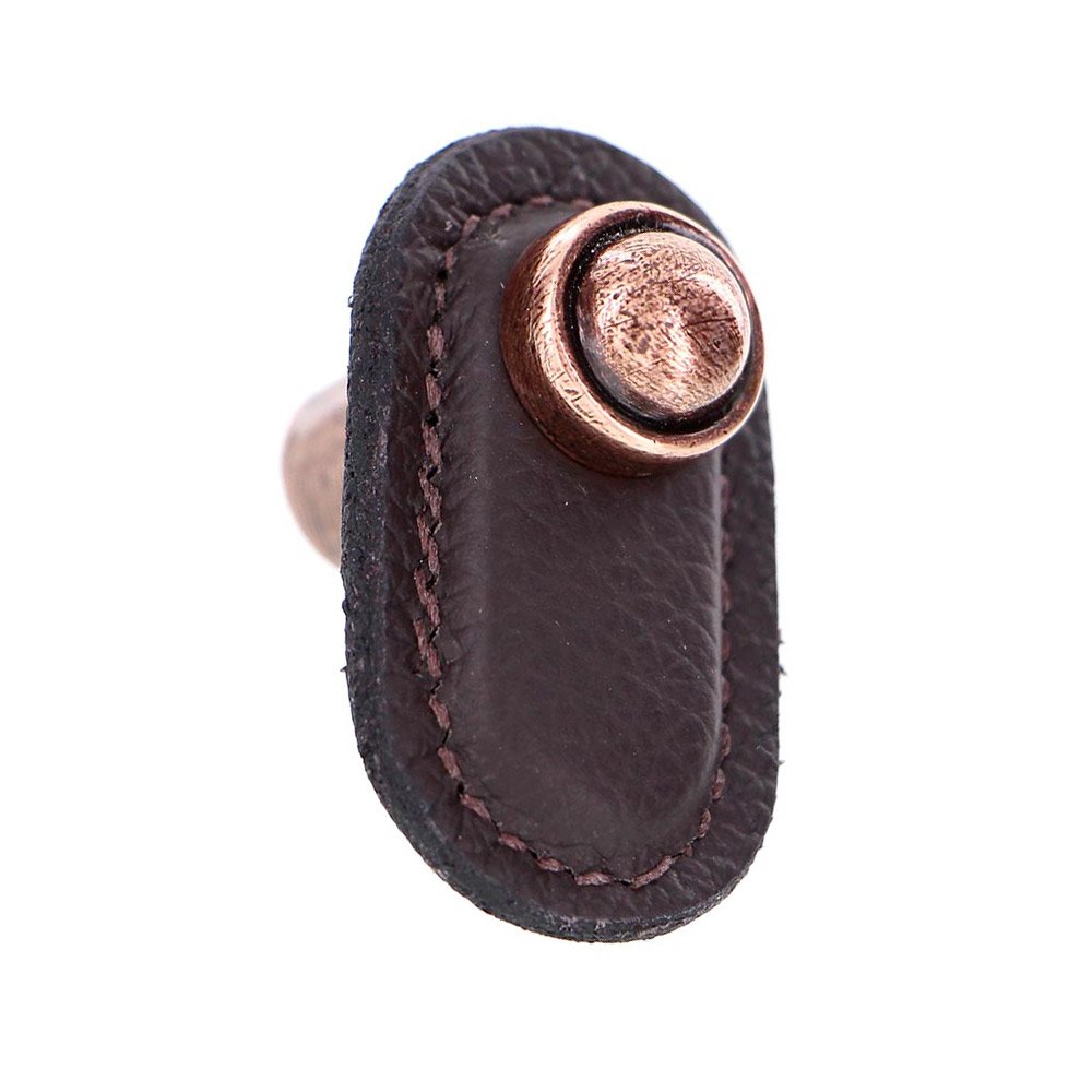 Leather Collection Magrini Knob in Brown Leather in Antique Copper