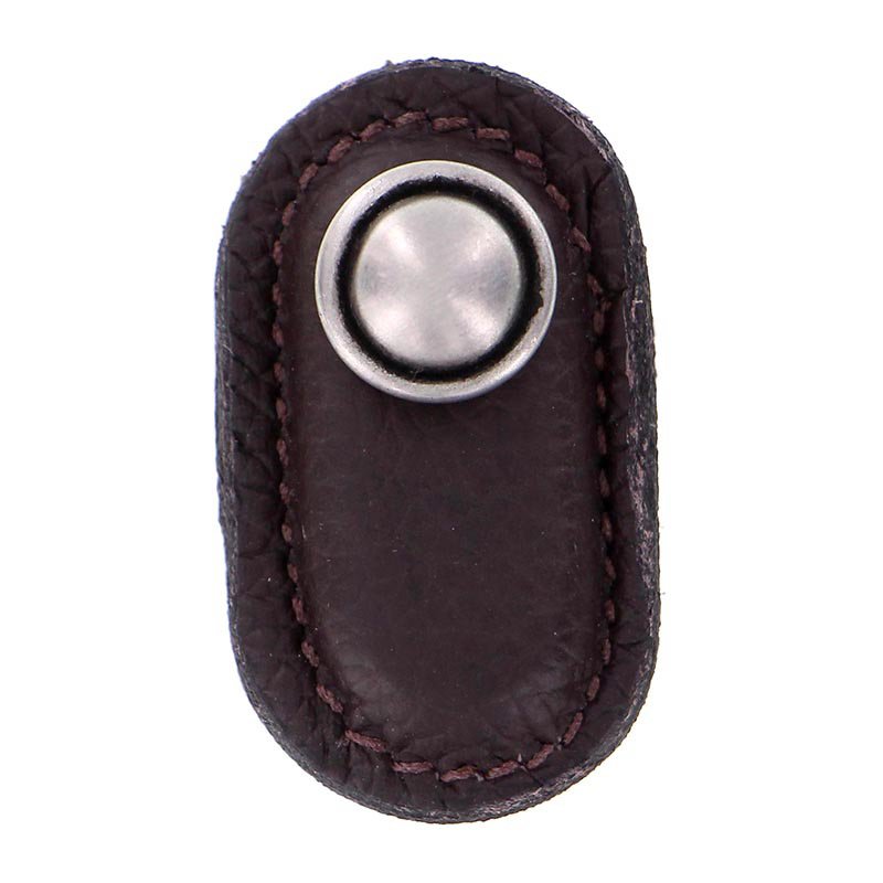 Leather Collection Magrini Knob in Brown Leather in Antique Nickel