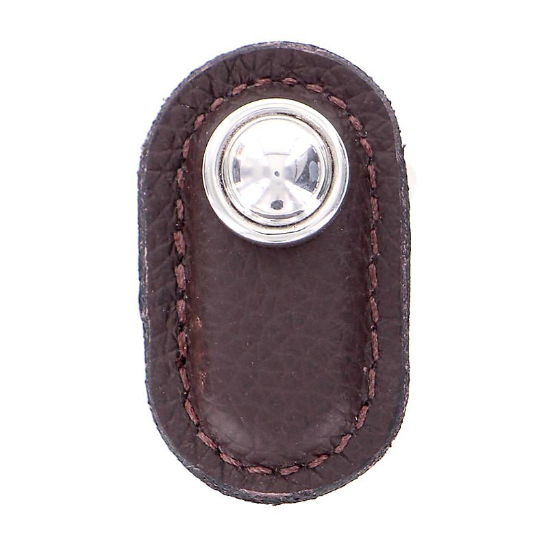 Leather Collection Magrini Knob in Brown Leather in Polished Nickel