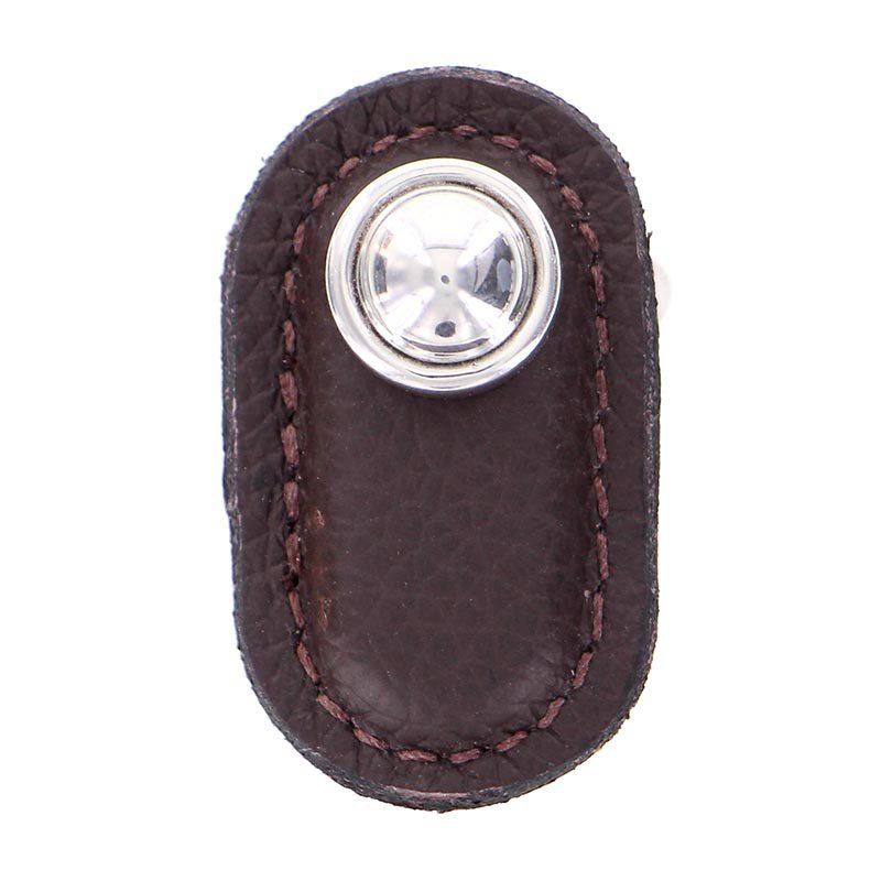 Leather Collection Magrini Knob in Brown Leather in Polished Silver