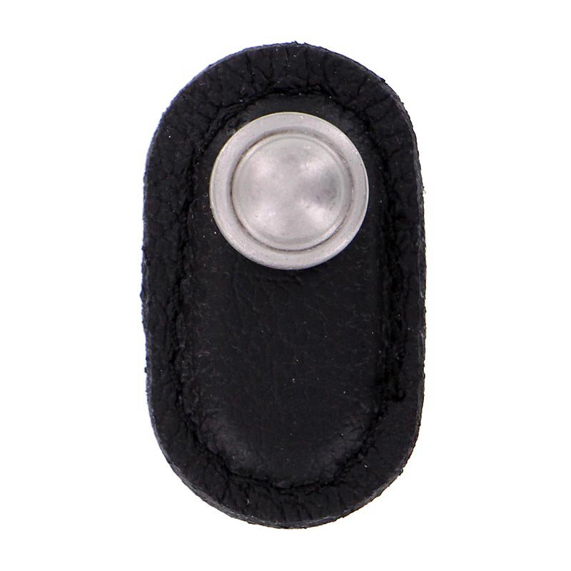 Leather Collection Magrini Knob in Black Leather in Satin Nickel
