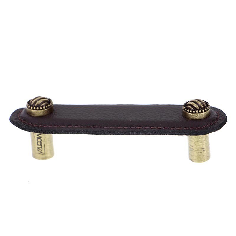 Leather Collection 3" (76mm) Sanzio Pull in Brown Leather in Antique Brass