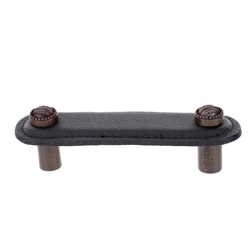 Leather Collection 3" (76mm) Sanzio Pull in Black Leather in Oil Rubbed Bronze