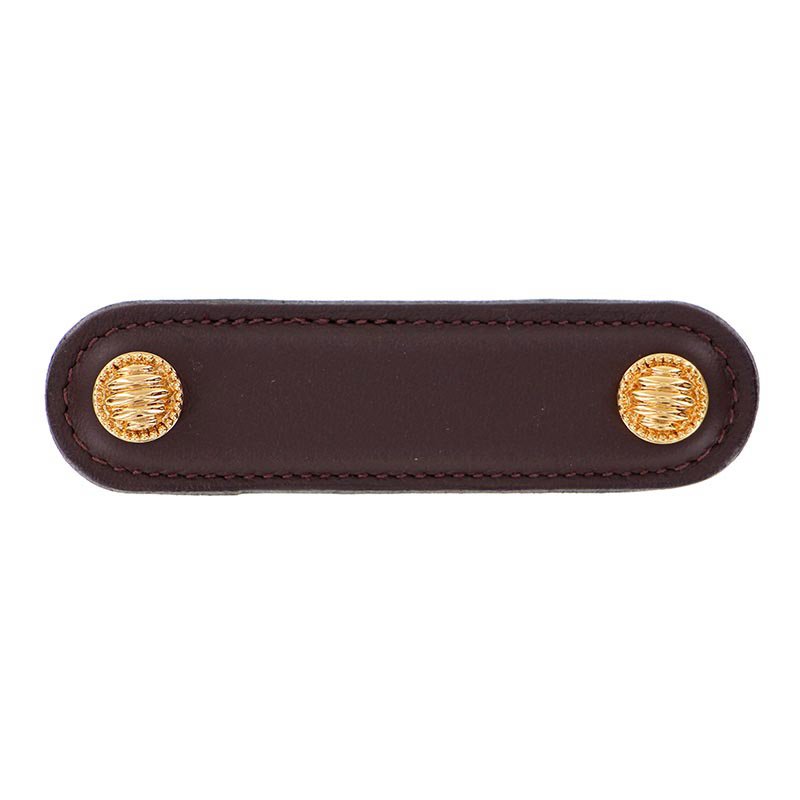 Leather Collection 3" (76mm) Sanzio Pull in Brown Leather in Polished Gold