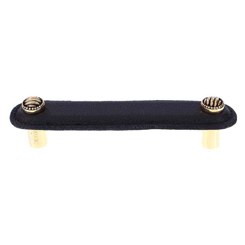 Leather Collection 4" (102mm) Sanzio Pull in Black Leather in Antique Gold