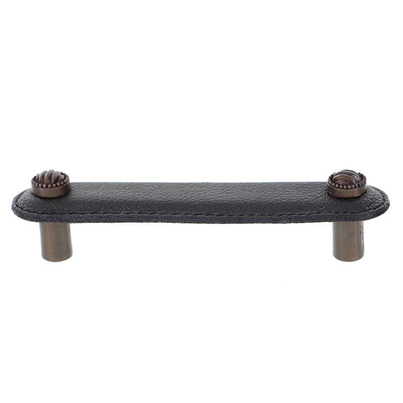 Leather Collection 4" (102mm) Sanzio Pull in Black Leather in Oil Rubbed Bronze