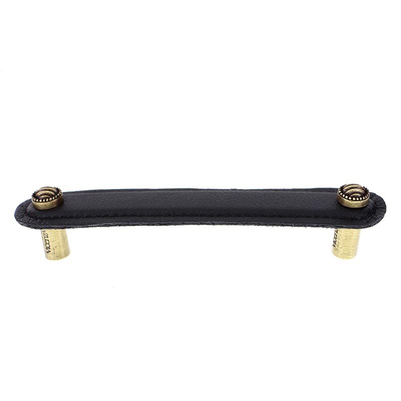 Leather Collection 5" (128mm) Sanzio Pull in Black Leather in Antique Brass