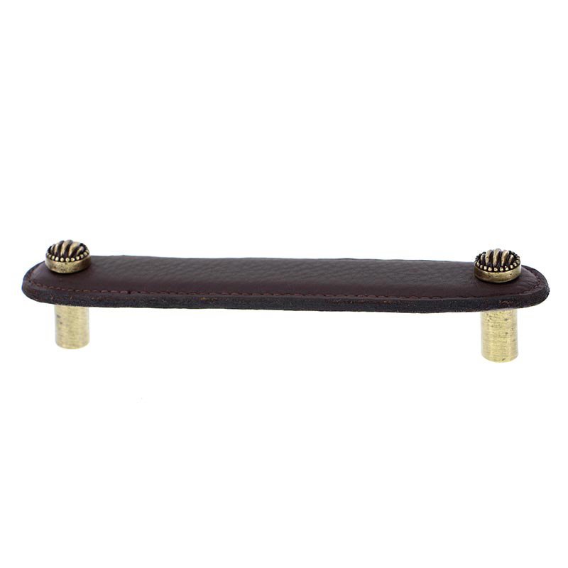 Leather Collection 5" (128mm) Sanzio Pull in Brown Leather in Antique Brass
