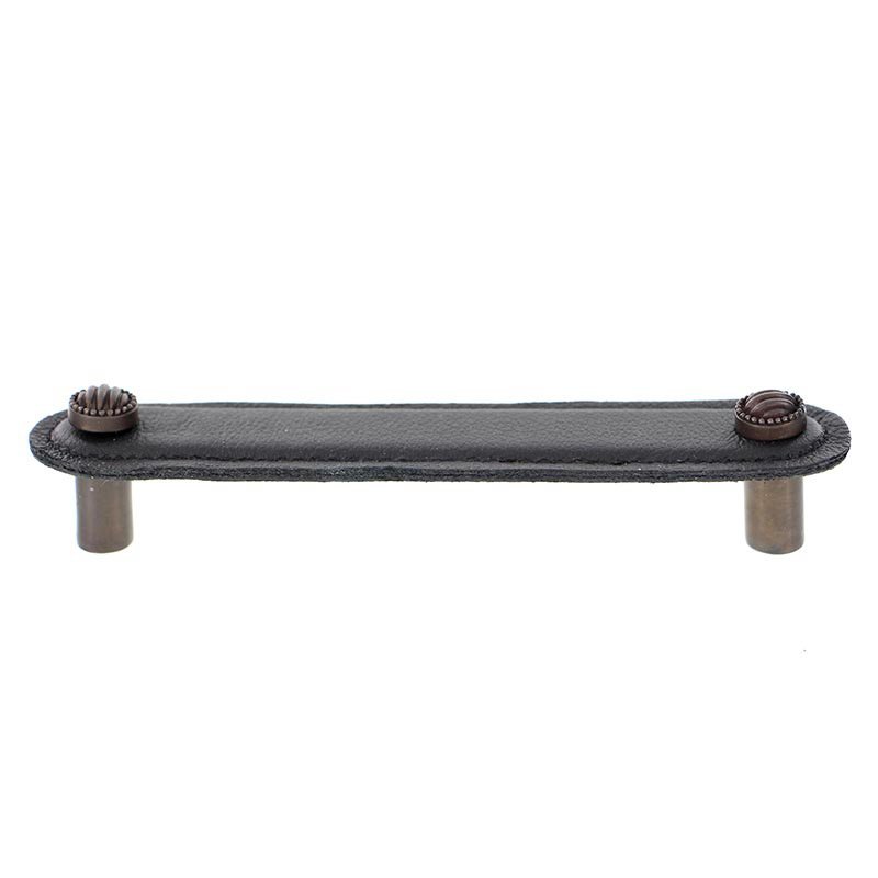 Leather Collection 5" (128mm) Sanzio Pull in Black Leather in Oil Rubbed Bronze