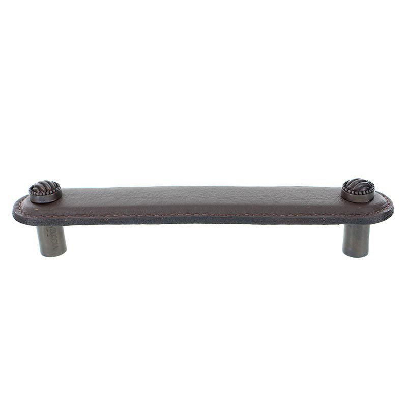Leather Collection 5" (128mm) Sanzio Pull in Brown Leather in Oil Rubbed Bronze