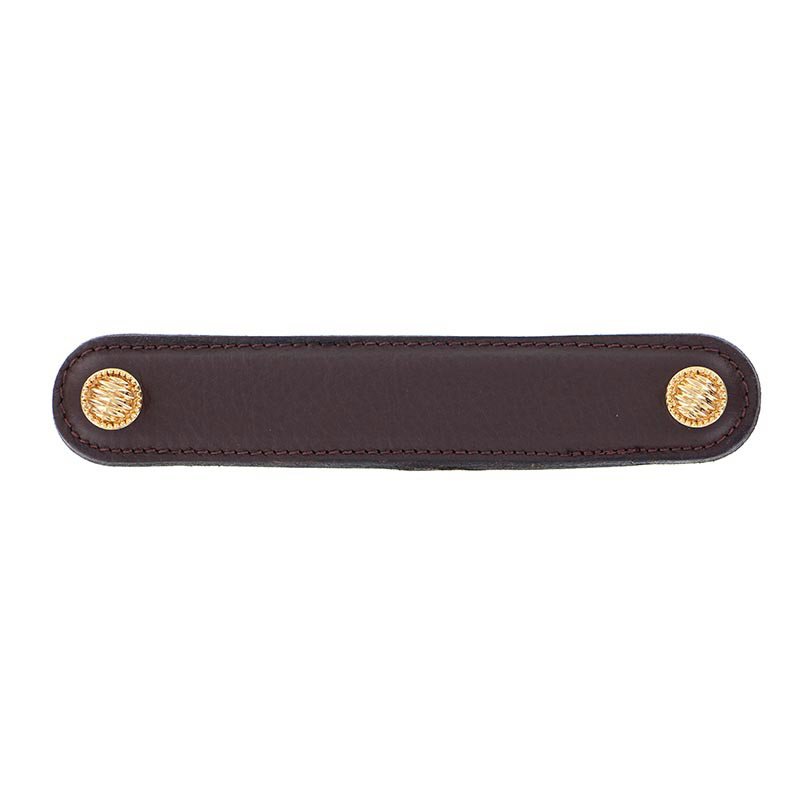 Leather Collection 5" (128mm) Sanzio Pull in Brown Leather in Polished Gold