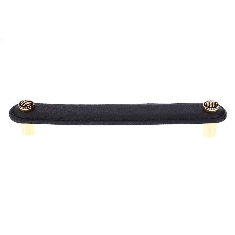Leather Collection 6" (152mm) Sanzio Pull in Black Leather in Antique Gold