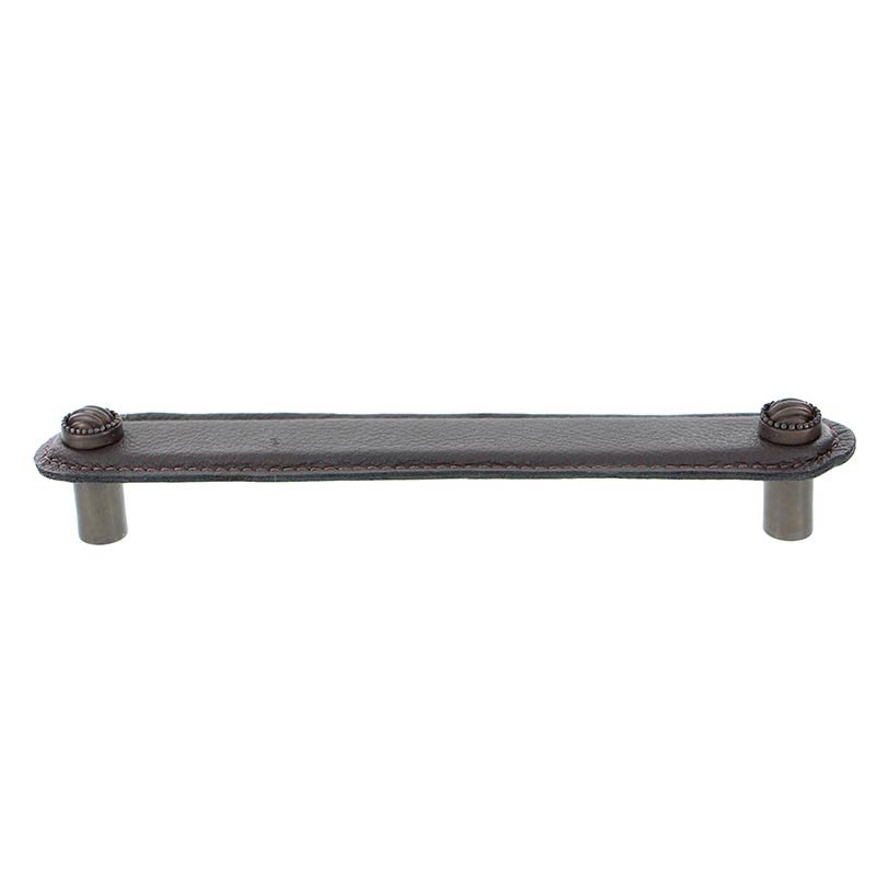 Leather Collection 6" (152mm) Sanzio Pull in Brown Leather in Oil Rubbed Bronze