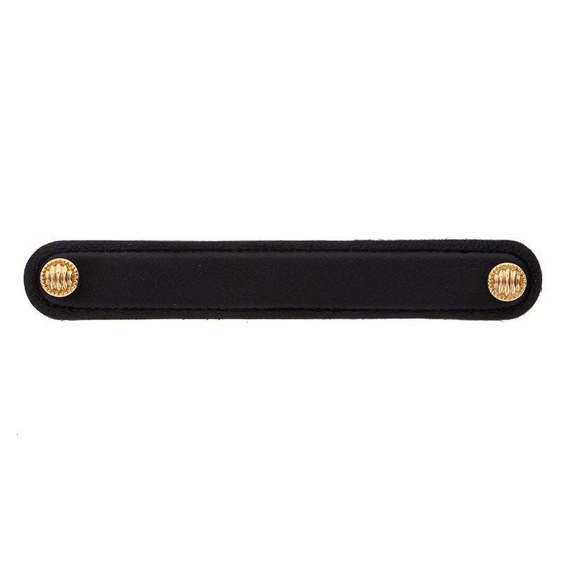 Leather Collection 6" (152mm) Sanzio Pull in Black Leather in Polished Gold