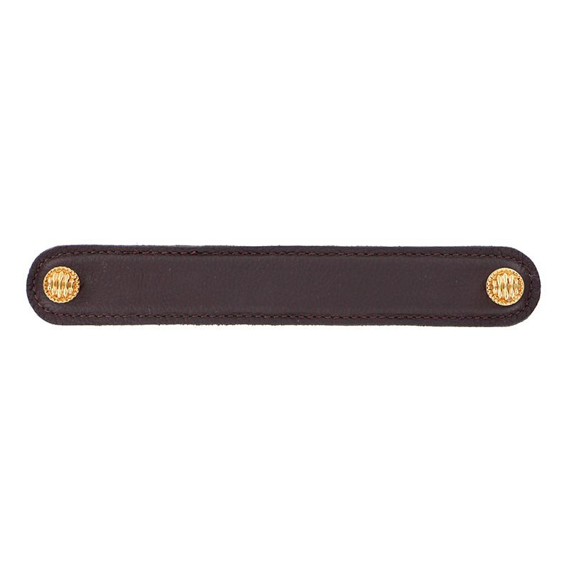 Leather Collection 6" (152mm) Sanzio Pull in Brown Leather in Polished Gold