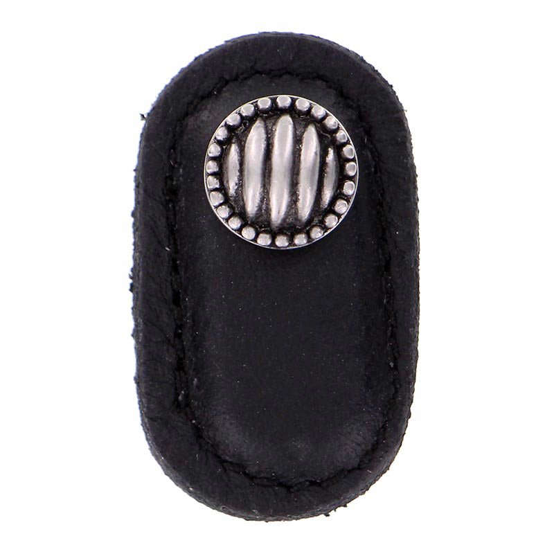 Leather Collection Sanzio Knob in Black Leather in Antique Nickel