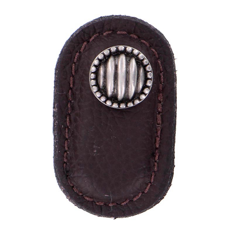 Leather Collection Sanzio Knob in Brown Leather in Antique Nickel