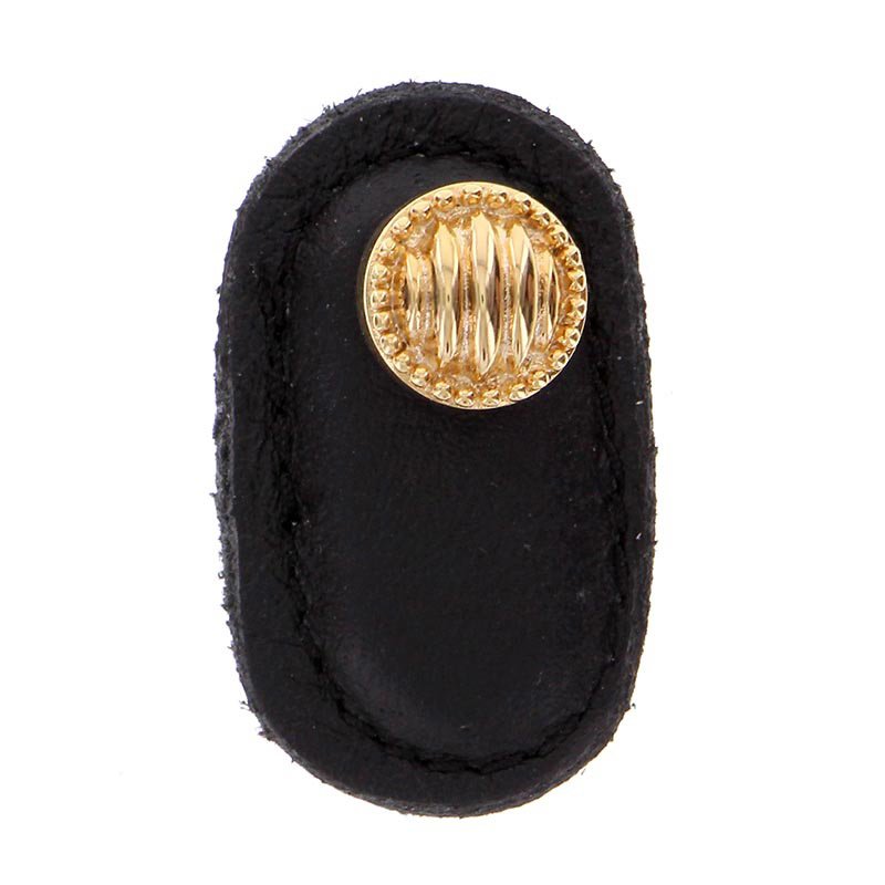 Leather Collection Sanzio Knob in Black Leather in Polished Gold