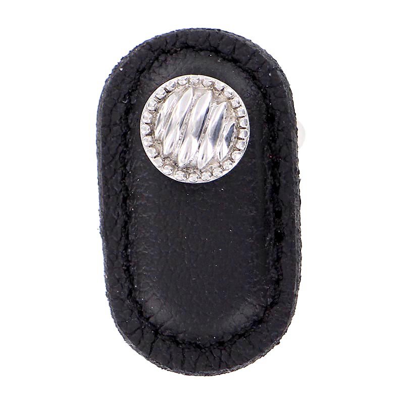 Leather Collection Sanzio Knob in Black Leather in Polished Nickel