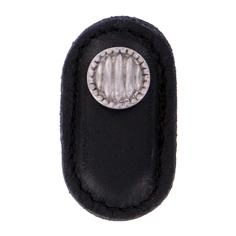 Leather Collection Sanzio Knob in Black Leather in Satin Nickel