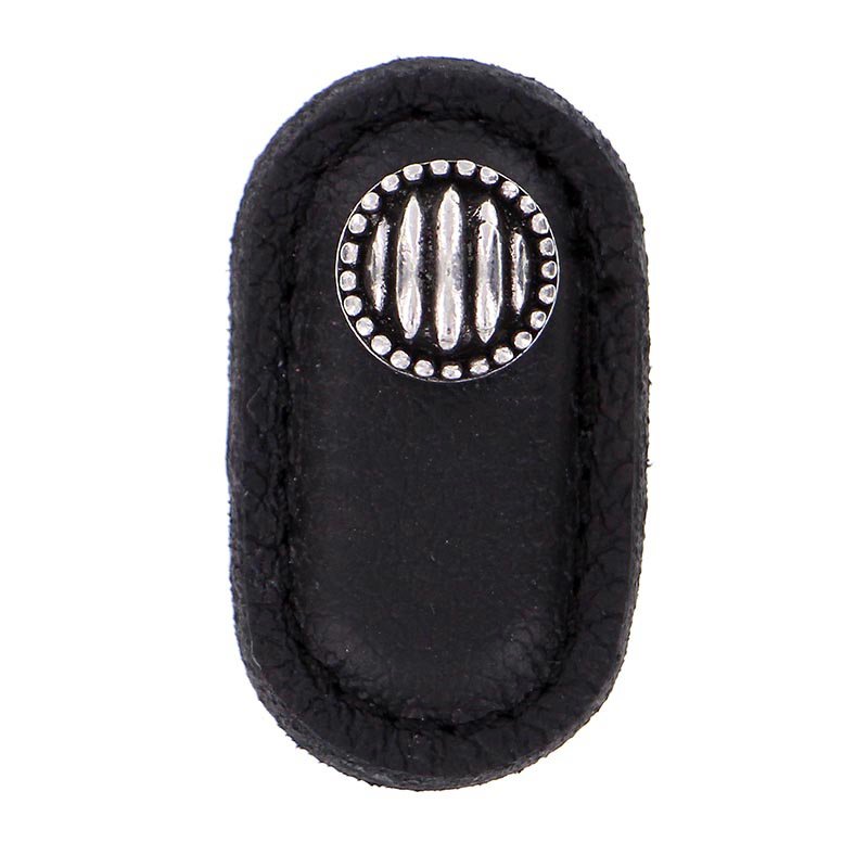 Leather Collection Sanzio Knob in Black Leather in Vintage Pewter