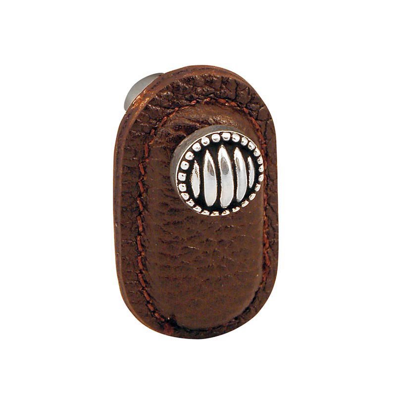 Leather Collection Sanzio Knob in Brown Leather in Vintage Pewter