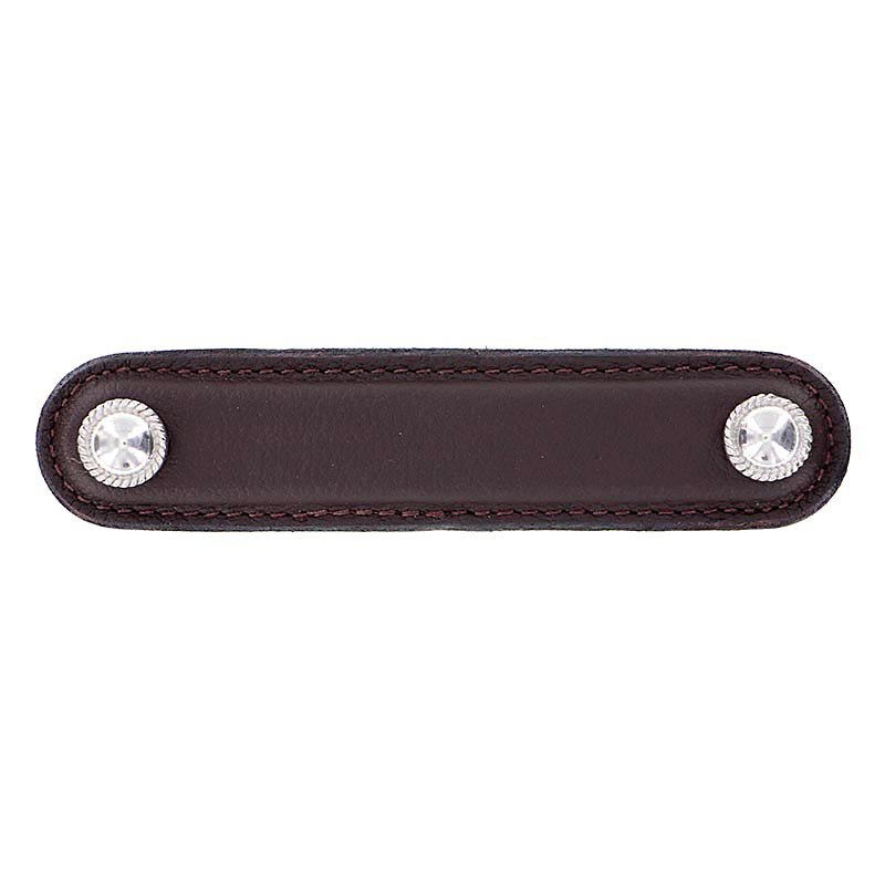 Leather Collection 4" (102mm) Cappello Pull in Brown Leather in Polished Nickel