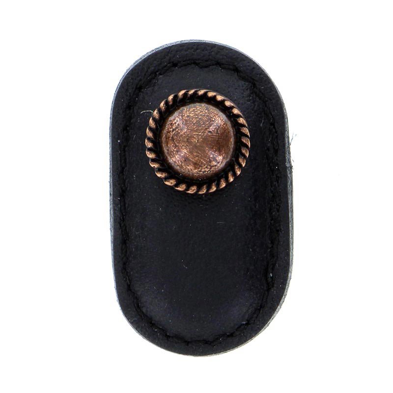 Leather Collection Cappello Knob in Black Leather in Antique Copper