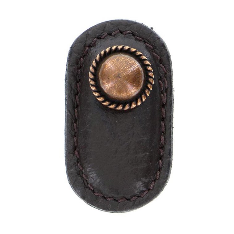 Leather Collection Cappello Knob in Brown Leather in Antique Copper