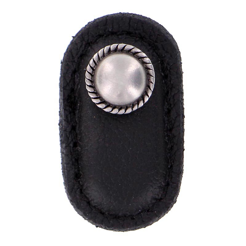 Leather Collection Cappello Knob in Black Leather in Antique Nickel