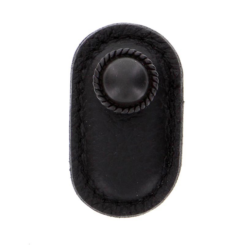 Leather Collection Cappello Knob in Black Leather in Oil Rubbed Bronze