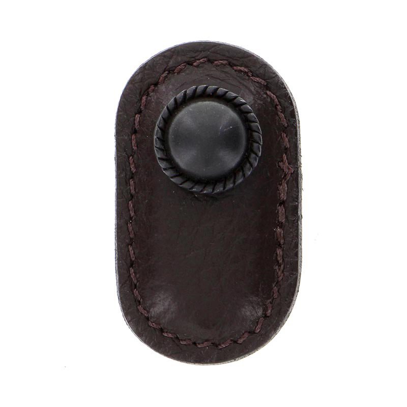 Leather Collection Cappello Knob in Brown Leather in Oil Rubbed Bronze