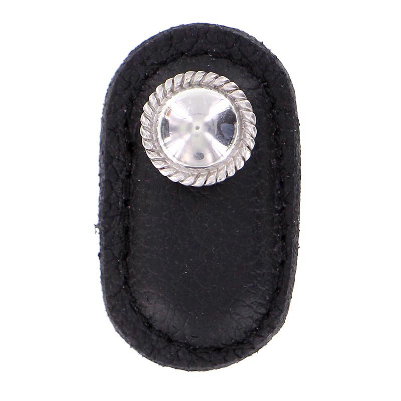 Leather Collection Cappello Knob in Black Leather in Polished Silver