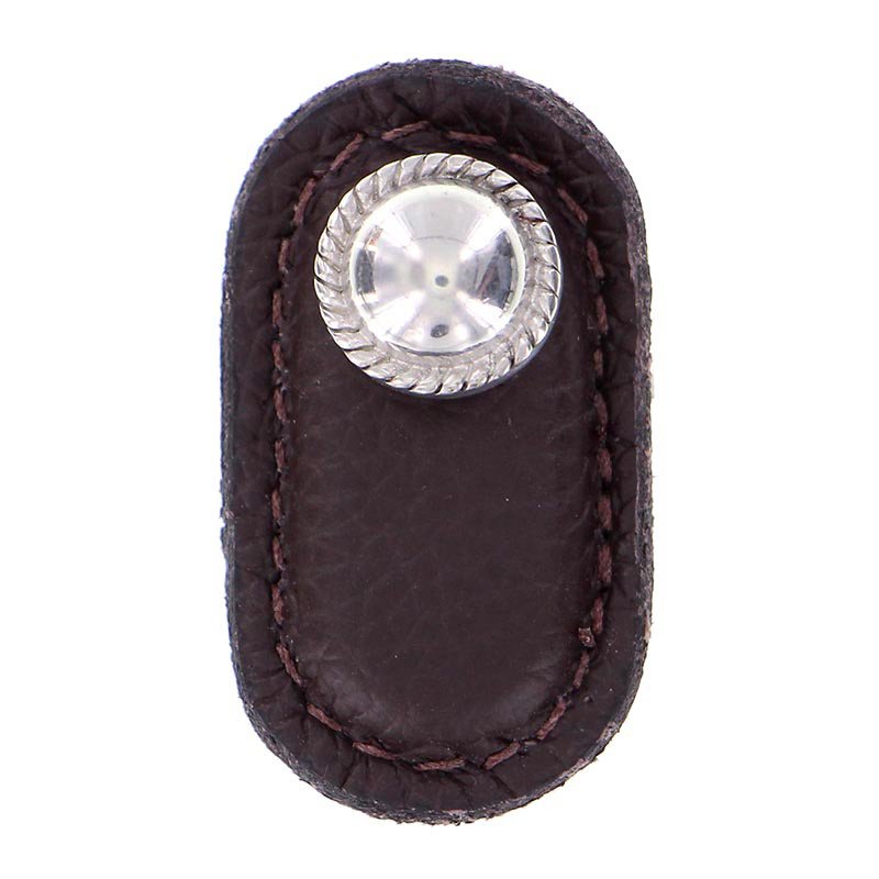 Leather Collection Cappello Knob in Brown Leather in Polished Silver