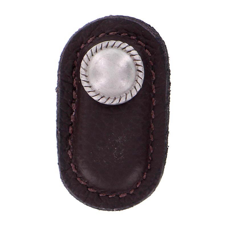 Leather Collection Cappello Knob in Brown Leather in Satin Nickel