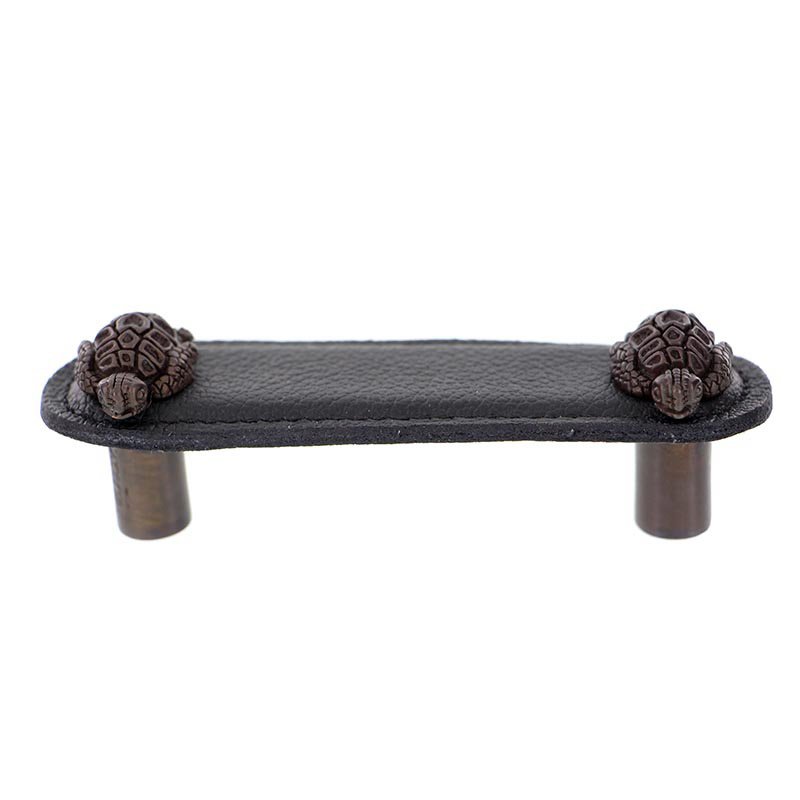 Leather Collection 3" (76mm) Tartaruga Pull in Black Leather in Oil Rubbed Bronze