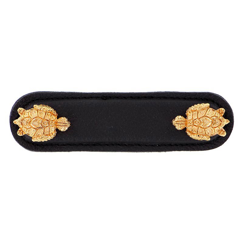 Leather Collection 3" (76mm) Tartaruga Pull in Black Leather in Polished Gold