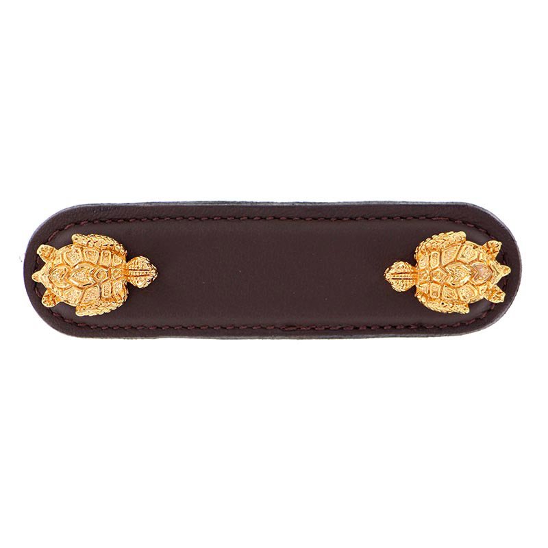 Leather Collection 3" (76mm) Tartaruga Pull in Brown Leather in Polished Gold