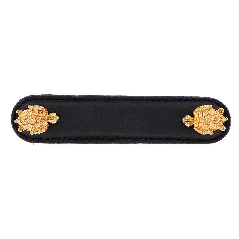 Leather Collection 4" (102mm) Tartaruga Pull in Black Leather in Polished Gold