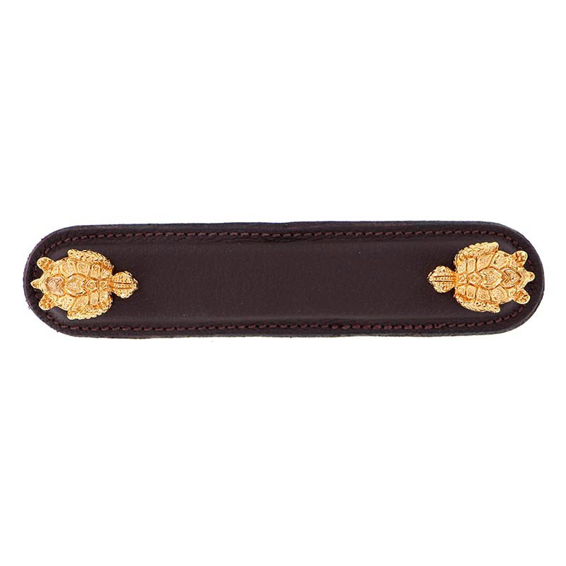 Leather Collection 4" (102mm) Tartaruga Pull in Brown Leather in Polished Gold