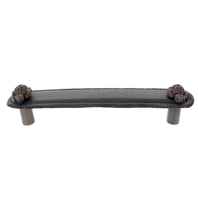 Leather Collection 5" (128mm) Tartaruga Pull in Black Leather in Oil Rubbed Bronze
