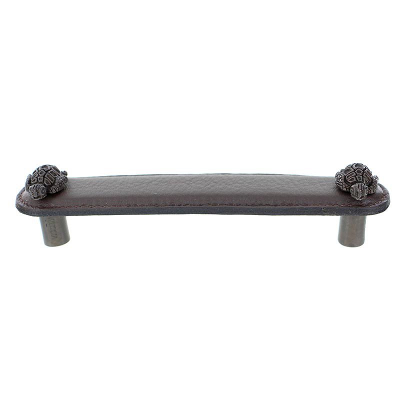 Leather Collection 5" (128mm) Tartaruga Pull in Brown Leather in Oil Rubbed Bronze