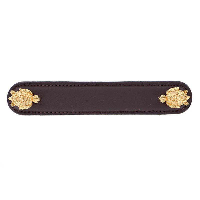 Leather Collection 5" (128mm) Tartaruga Pull in Brown Leather in Polished Gold