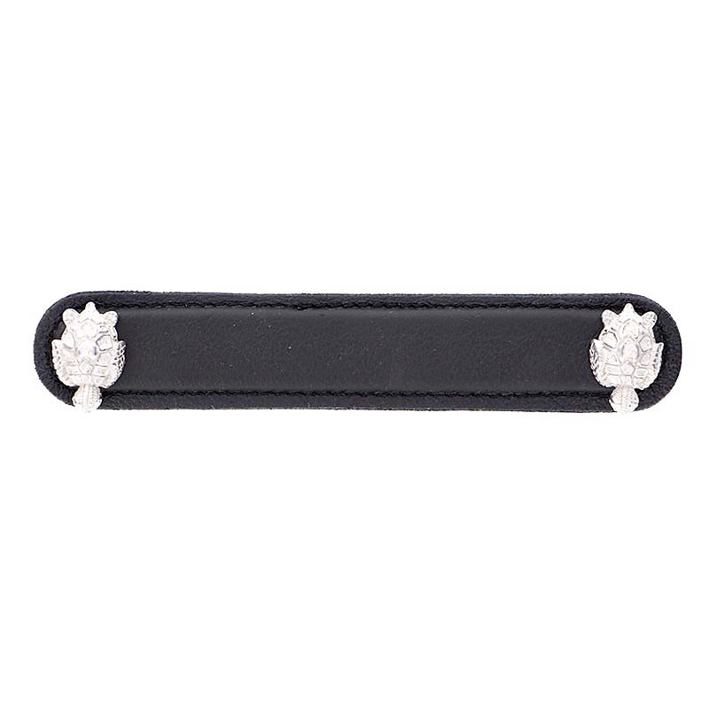 Leather Collection 5" (128mm) Tartaruga Pull in Black Leather in Polished Nickel