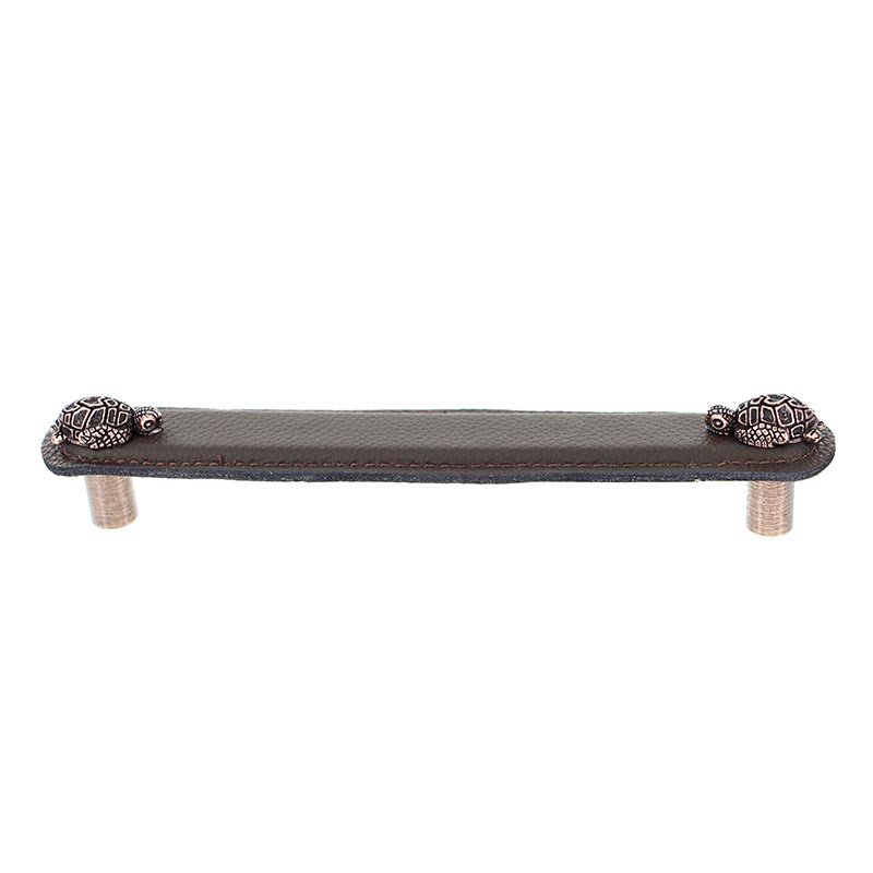 Leather Collection 6" (152mm) Tartaruga Pull in Brown Leather in Antique Copper