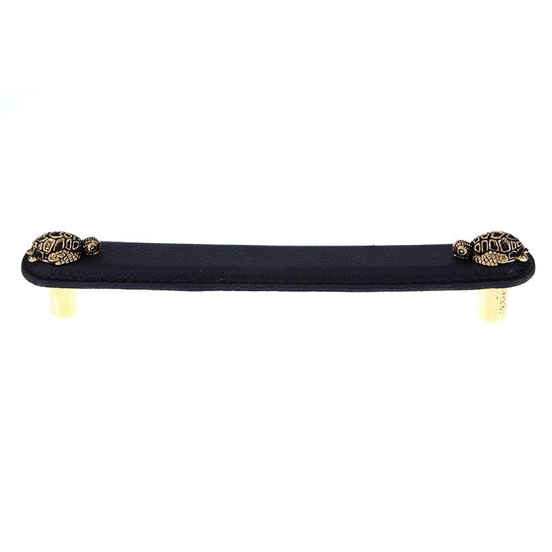 Leather Collection 6" (152mm) Tartaruga Pull in Black Leather in Antique Gold